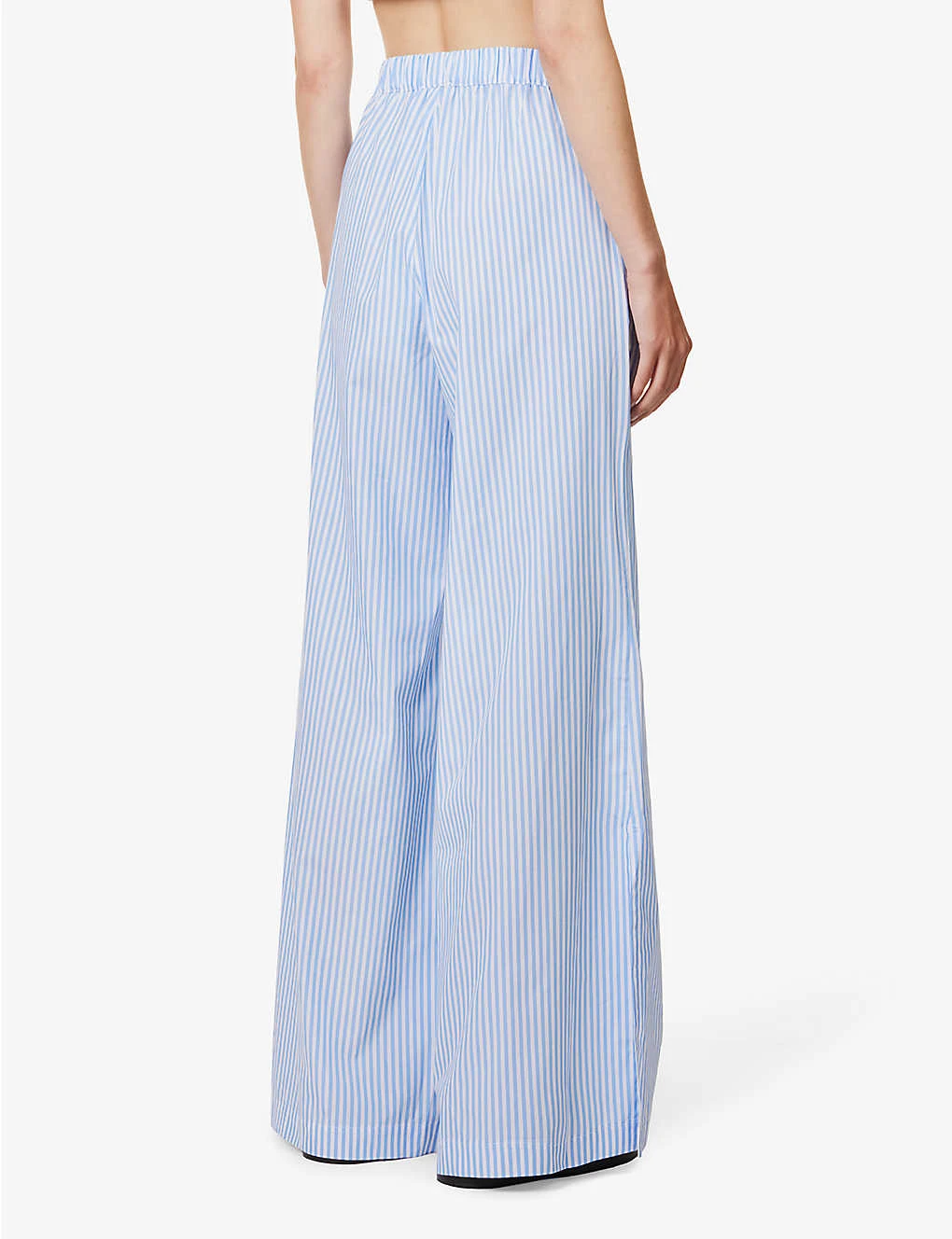Striped Elasticated-waist Wide-leg Mid-rise Cotton Trousers 6 Striped Elasticated-waist Wide-leg Mid-rise Cotton Trousers - Image 4
