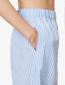 Striped Elasticated-waist Wide-leg Mid-rise Cotton Trousers 12 Striped Elasticated-waist Wide-leg Mid-rise Cotton Trousers -Sweaty Betty Store R04170817 BLUEWHITESTRIPE ALT04