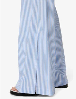 Striped Elasticated-waist Wide-leg Mid-rise Cotton Trousers 13 Striped Elasticated-waist Wide-leg Mid-rise Cotton Trousers -Sweaty Betty Store R04170817 BLUEWHITESTRIPE ALT05