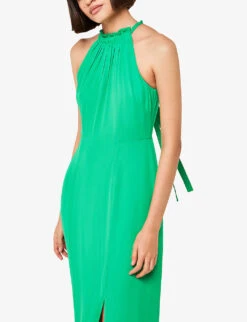 Whistles Eliza Halterneck Side-slit Woven Midi Dress 9 Whistles Eliza Halterneck Side-slit Woven Midi Dress -Sweaty Betty Store R04171133 GREEN ALT02