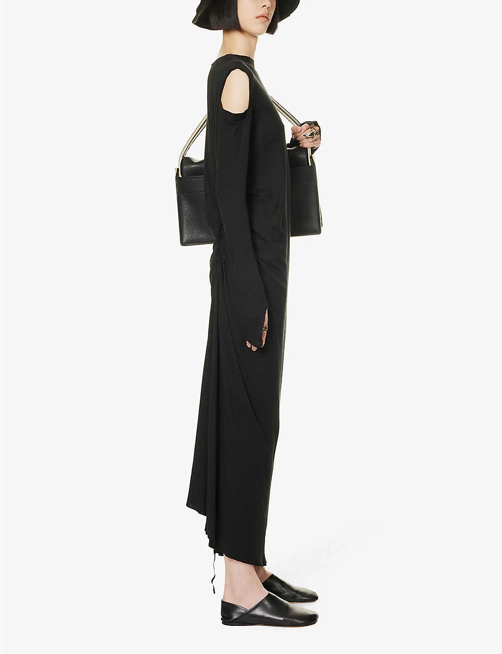 Exposed-shoulder Long-sleeved Cotton Maxi Dress 4 Exposed-shoulder Long-sleeved Cotton Maxi Dress - Image 2
