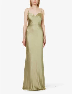 Keisha Cowl-neck Satin Bridesmaid Dress 9 Keisha Cowl-neck Satin Bridesmaid Dress -Sweaty Betty Store R04171517 OLIVE ALT02