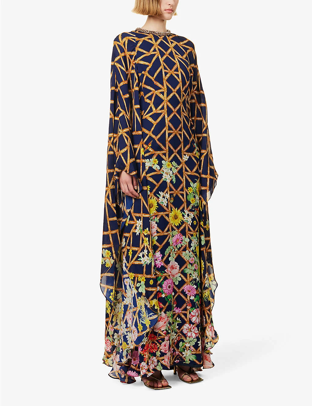Floral-print Cape-sleeve Silk-crepe Kaftan Maxi Dress 4 Floral-print Cape-sleeve Silk-crepe Kaftan Maxi Dress - Image 3