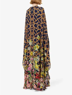 Floral-print Cape-sleeve Silk-crepe Kaftan Maxi Dress 9 Floral-print Cape-sleeve Silk-crepe Kaftan Maxi Dress -Sweaty Betty Store R04171627 MIDNIGHTLATTICE ALT03