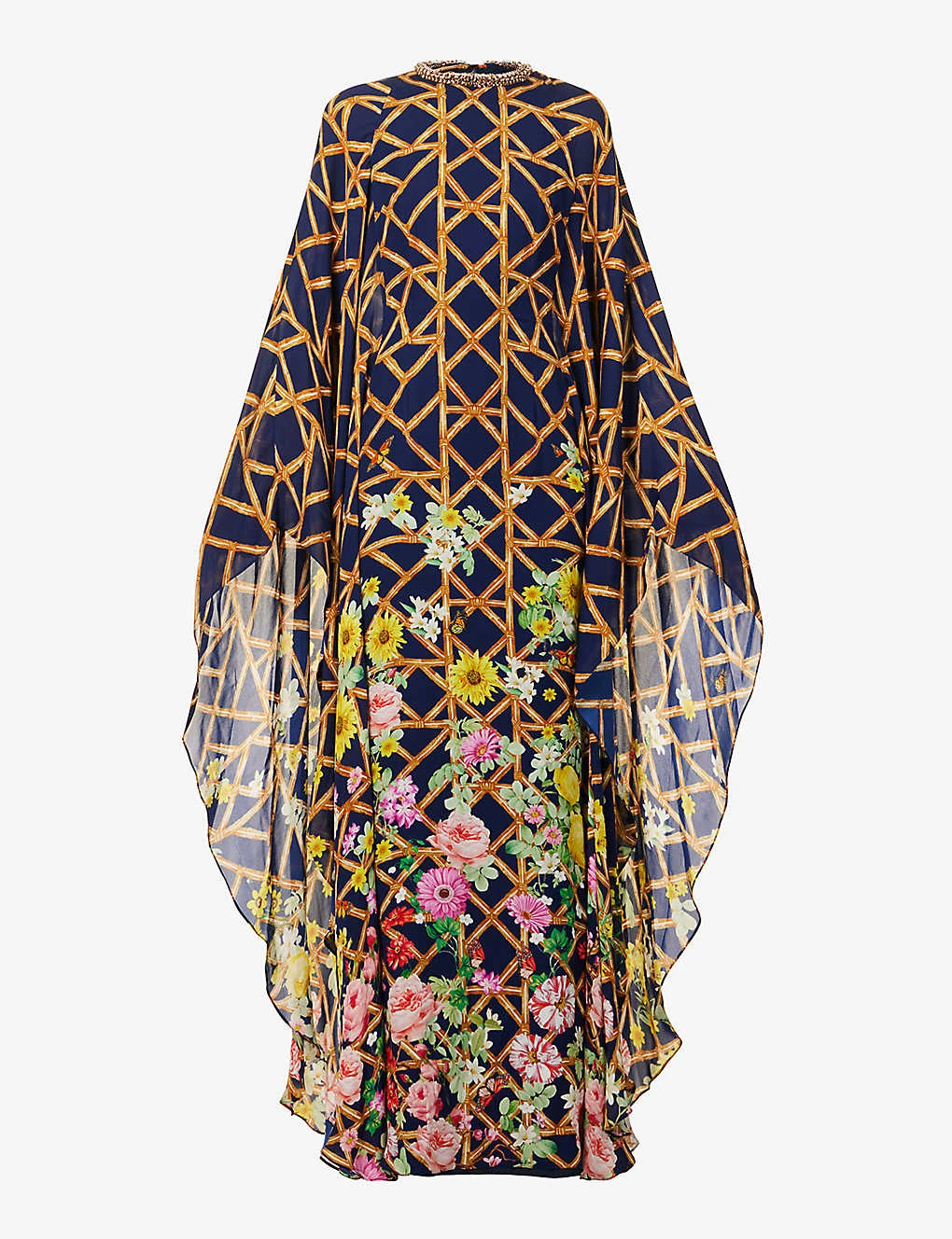 Floral-print Cape-sleeve Silk-crepe Kaftan Maxi Dress 2 Floral-print Cape-sleeve Silk-crepe Kaftan Maxi Dress