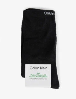 Calvin Klein Branded-cuff Pack Of Two Stretch-cotton Blend Socks
