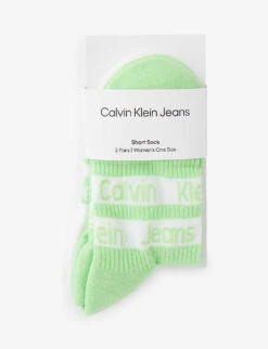 Calvin Klein Logo-print Ankle-rise Pack Of Two Stretch-cotton Blend Socks
