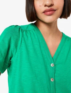 Whistles Maeve V-neck Button-down Cotton T-shirt -Sweaty Betty Store R04174111 GREEN ALT04