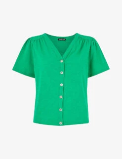 Whistles Maeve V-neck Button-down Cotton T-shirt