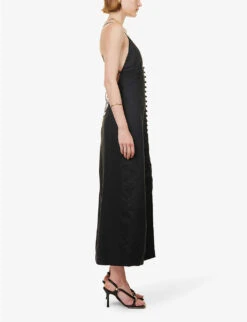 Zimmermann Halcyon V-neck Split-hem Linen Midi Dress 9 Zimmermann Halcyon V-neck Split-hem Linen Midi Dress -Sweaty Betty Store R04174637 BLACK ALT02