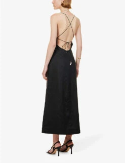 Zimmermann Halcyon V-neck Split-hem Linen Midi Dress 10 Zimmermann Halcyon V-neck Split-hem Linen Midi Dress -Sweaty Betty Store R04174637 BLACK ALT03