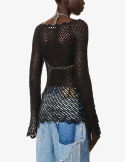 ERL Hand-crocheted Graphic-appliqué Organic-cotton Top -Sweaty Betty Store R04174682 BLACK ALT03