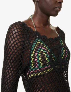 ERL Hand-crocheted Graphic-appliqué Organic-cotton Top -Sweaty Betty Store R04174682 BLACK ALT04