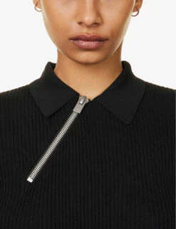 Arenaria Polo Split-hem Knitted Top -Sweaty Betty Store R04174796 BLACK ALT04