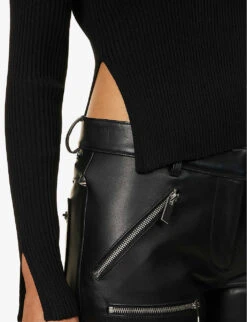 Arenaria Polo Split-hem Knitted Top -Sweaty Betty Store R04174796 BLACK ALT05