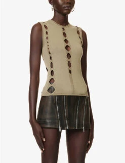 Dion Lee Snake Cut-out Raw-trims Knitted Top -Sweaty Betty Store R04181830 SAGE ALT02