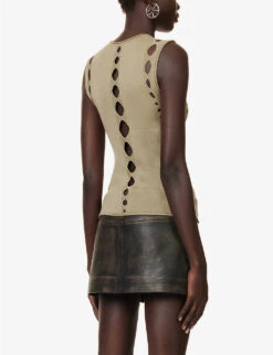 Dion Lee Snake Cut-out Raw-trims Knitted Top -Sweaty Betty Store R04181830 SAGE ALT03