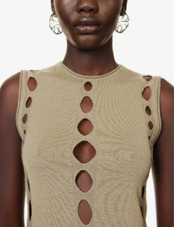 Dion Lee Snake Cut-out Raw-trims Knitted Top -Sweaty Betty Store R04181830 SAGE ALT04