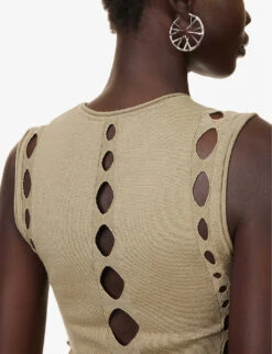 Dion Lee Snake Cut-out Raw-trims Knitted Top -Sweaty Betty Store R04181830 SAGE ALT05