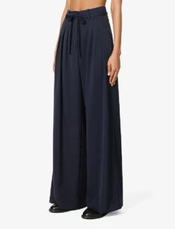 ME AND EM Wide-leg High-rise Stretch-woven Trousers -Sweaty Betty Store R04181857 NAVY ALT02