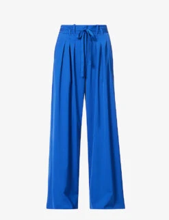 ME AND EM Pleated Wide-leg High-rise Stretch-woven Trousers