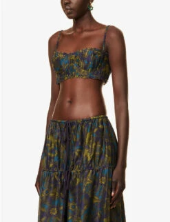 Valerio Ruched Floral-print Cotton And Silk-blend Top 9 Valerio Ruched Floral-print Cotton And Silk-blend Top -Sweaty Betty Store R04181993 JARDIN ALT02