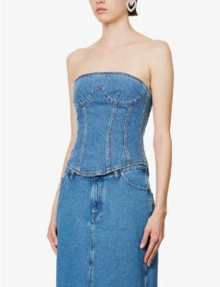 Magda Butrym Curved-neck Faded-wash Denim Top -Sweaty Betty Store R04183234 BLUE ALT02