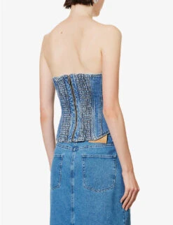 Magda Butrym Curved-neck Faded-wash Denim Top -Sweaty Betty Store R04183234 BLUE ALT03