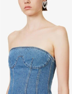 Magda Butrym Curved-neck Faded-wash Denim Top -Sweaty Betty Store R04183234 BLUE ALT04