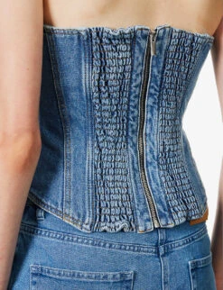 Magda Butrym Curved-neck Faded-wash Denim Top -Sweaty Betty Store R04183234 BLUE ALT05