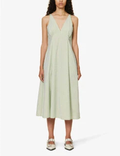 Stine Goya Jayden Striped Organic-cotton Midi Dress -Sweaty Betty Store R04183750 GREENSTRIPES ALT02