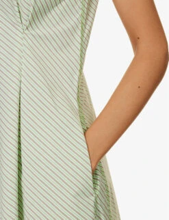 Stine Goya Jayden Striped Organic-cotton Midi Dress -Sweaty Betty Store R04183750 GREENSTRIPES ALT04