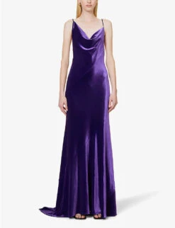 Philosophy Di Lorenzo Serafini Asymmetric Cowl-neck Stretch-velvet Maxi Dress -Sweaty Betty Store R04183941 VIOLET ALT02