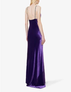 Philosophy Di Lorenzo Serafini Asymmetric Cowl-neck Stretch-velvet Maxi Dress -Sweaty Betty Store R04183941 VIOLET ALT03