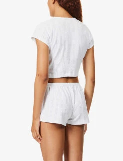 The Baby Tee Pointelle Organic-cotton T-shirt 8 The Baby Tee Pointelle Organic-cotton T-shirt -Sweaty Betty Store R04184188 001WHITE ALT02