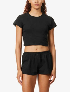 Pointelle Slim-fit Organic-cotton T-shirt 7 Pointelle Slim-fit Organic-cotton T-shirt -Sweaty Betty Store R04184189 2BLACK ALT01