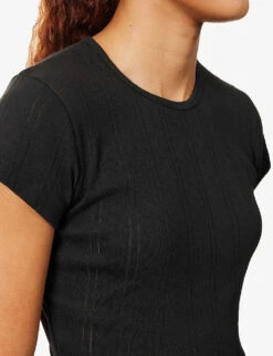 Pointelle Slim-fit Organic-cotton T-shirt 9 Pointelle Slim-fit Organic-cotton T-shirt -Sweaty Betty Store R04184189 2BLACK ALT03