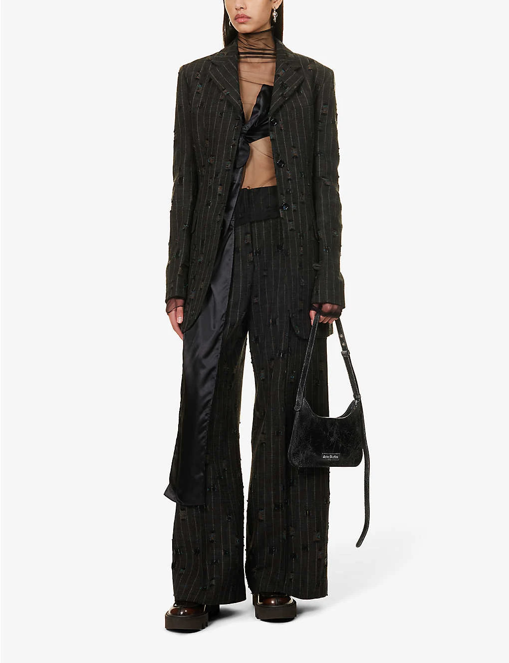 Acne Studios Pinstriped Frayed-patch Cotton And Wool-blend Trousers 4 Acne Studios Pinstriped Frayed-patch Cotton And Wool-blend Trousers - Image 2