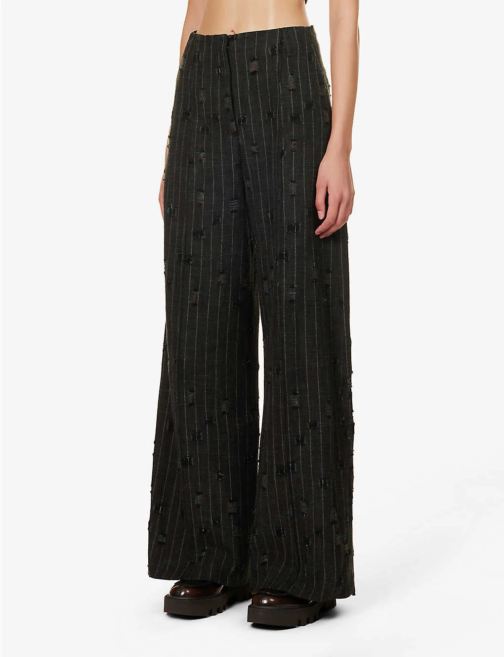 Acne Studios Pinstriped Frayed-patch Cotton And Wool-blend Trousers 5 Acne Studios Pinstriped Frayed-patch Cotton And Wool-blend Trousers - Image 3