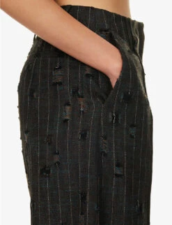 Acne Studios Pinstriped Frayed-patch Cotton And Wool-blend Trousers 11 Acne Studios Pinstriped Frayed-patch Cotton And Wool-blend Trousers -Sweaty Betty Store R04184389 ANTHRACITEGREY ALT04