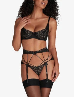 AGENT PROVOCATEUR Dedee Floral-embroidered Stretch-lace Suspender Belt -Sweaty Betty Store R04185953 BLACK ALT02