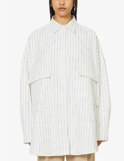Dallas Oversized Striped Cotton-twill Shirt -Sweaty Betty Store R04186448 BLUEPINSTRIPE ALT02