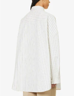 Dallas Oversized Striped Cotton-twill Shirt -Sweaty Betty Store R04186448 BLUEPINSTRIPE ALT03