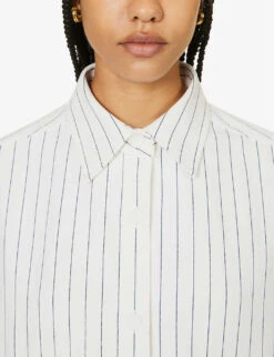 Dallas Oversized Striped Cotton-twill Shirt -Sweaty Betty Store R04186448 BLUEPINSTRIPE ALT04