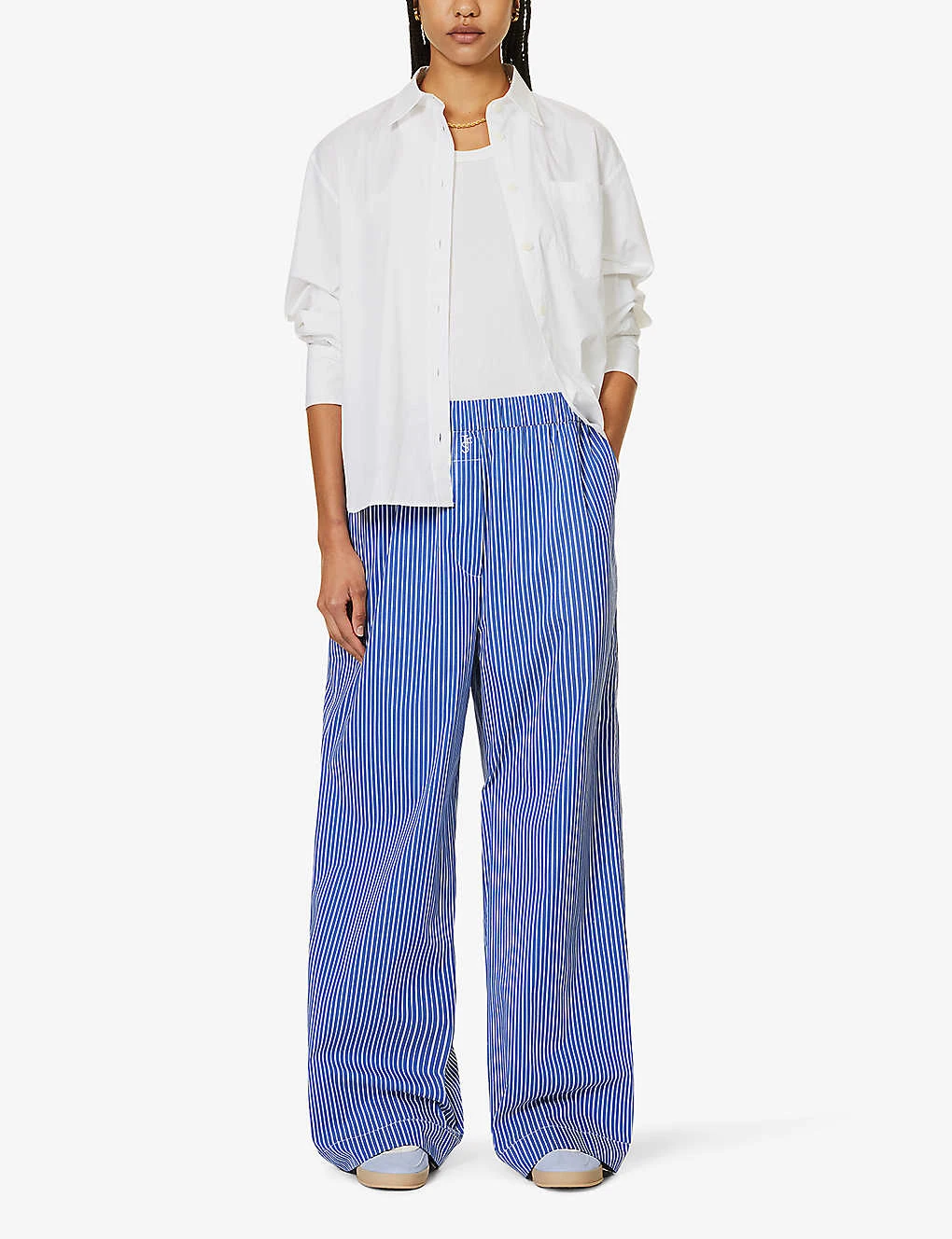 Striped Brand-embroidered Cotton-blend Trousers 4 Striped Brand-embroidered Cotton-blend Trousers - Image 2