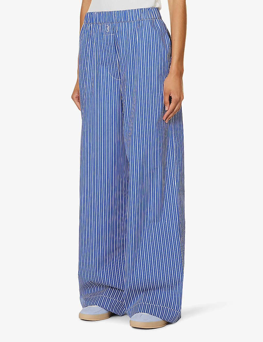Striped Brand-embroidered Cotton-blend Trousers 5 Striped Brand-embroidered Cotton-blend Trousers - Image 3
