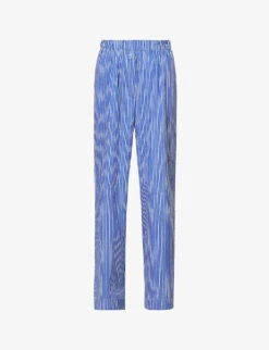 Striped Brand-embroidered Cotton-blend Trousers