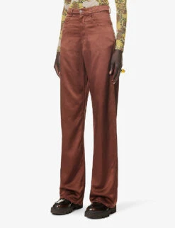 Dries Van Noten Straight-leg Mid-rise Woven Trousers -Sweaty Betty Store R04186690 CHOCO ALT02