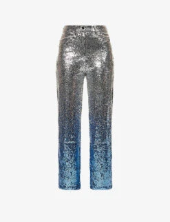 Dua Ombré Sequin-embellished Straight-leg Mid-rise Woven Trousers