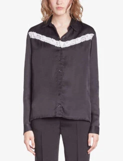 THE KOOPLES V-shaped Lace-trim Woven Shirt 9 THE KOOPLES V-shaped Lace-trim Woven Shirt -Sweaty Betty Store R04187748 BLACK ALT02